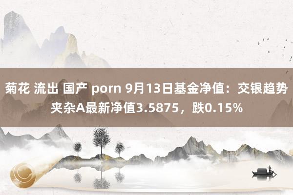 菊花 流出 国产 porn 9月13日基金净值：交银趋势夹杂A最新净值3.5875，跌0.15%